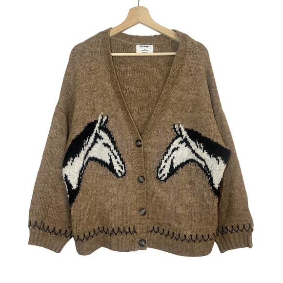 Old Navy Sweaters - Old Navy Women's XL Brown Western Horses Equestrian Cardigan Wool Blend